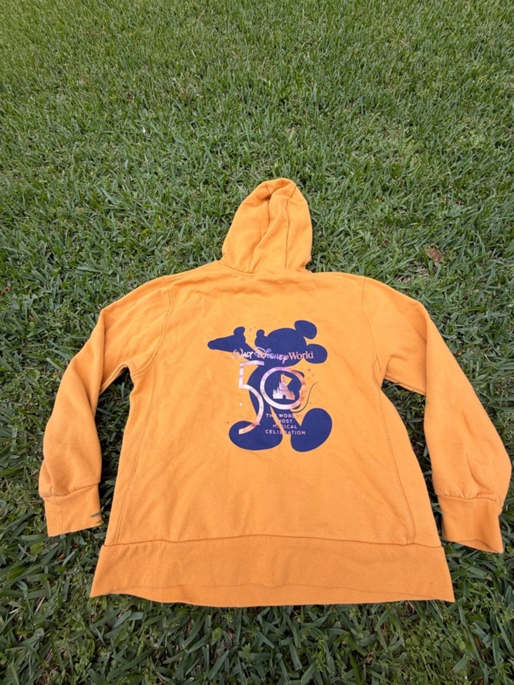 Disney 50th Anniversary Yellow Hoodie Walt Disney World Pullover Medium Mickey